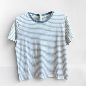 Everlane Box Cut Tee Organic Cotton White Gray Stripes